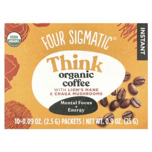 Four Sigmatic, Think, Café instantané biologique à l'hydne hérisson et au chaga, Torréfaction moyenne, 10 sachets, 2,5 g pièce