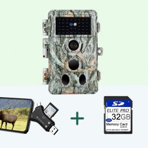 Pack Caméra Piège Photo 64MP HD 1296P et Nocturne Vision,0,1s Vitesse de Dclenchement IP66 Étanche, carte SD 32Go et lecteur carte SD|A262 Gris