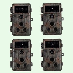 Pack x4 Cam&eacute;ras Animaux Nocturne 64MP 1296P avec Son et Vision Nocturne,D&eacute;tecteur de Mouvement No Glow 940nm Infrarouge IP66 &Eacute;tanche|A323 Vert fonc&eacute;