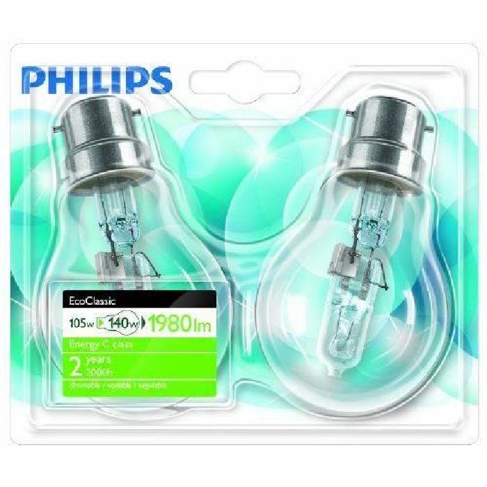 Philips 925701244204 2 Ampoules EcoHalogène Standard Culot B22 105