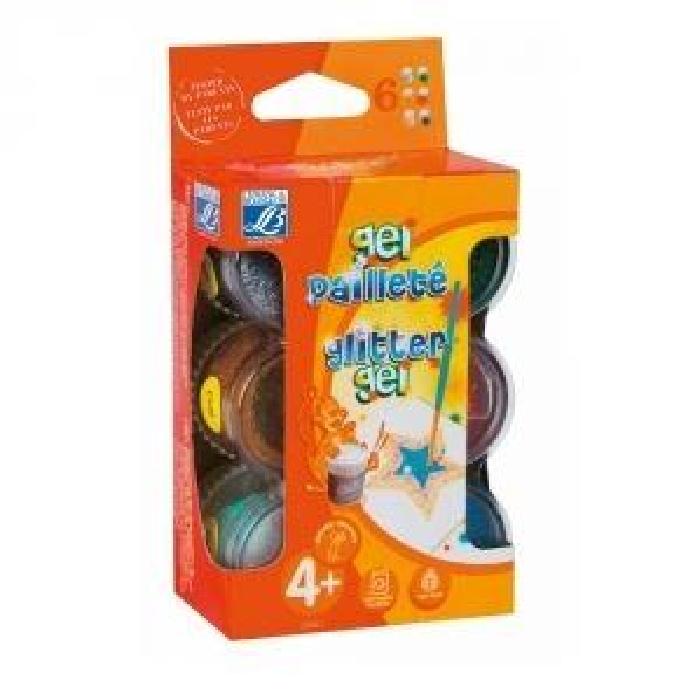 6 Pots De Gel Pailleté - Peinture Enfant - Assortiment