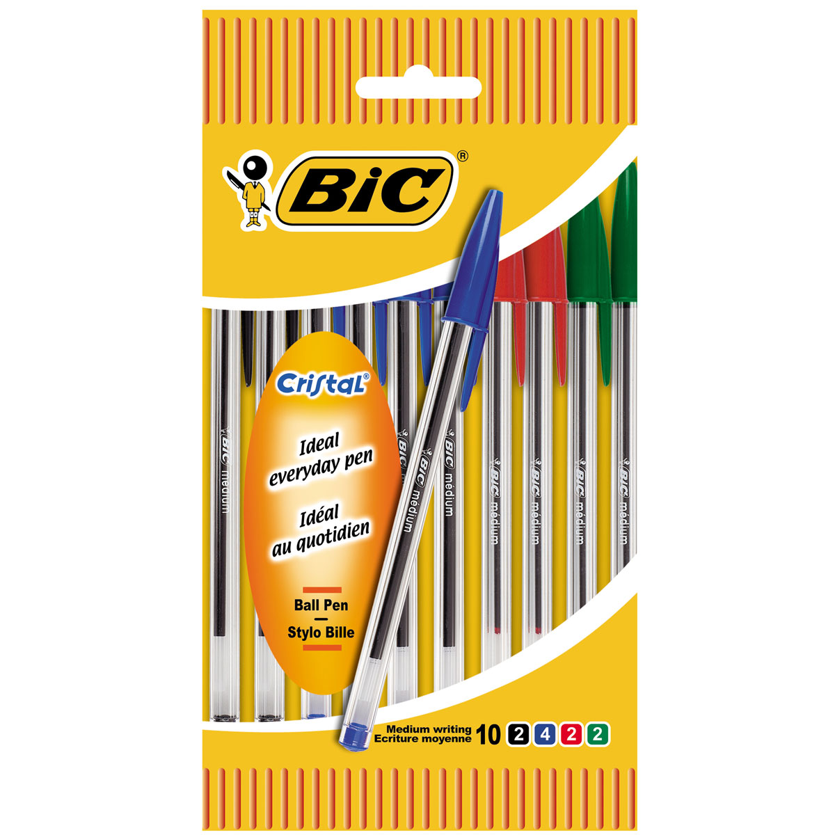 Bic 10 stylos bille Cristal assortis pointe moyenne - Comparer avec