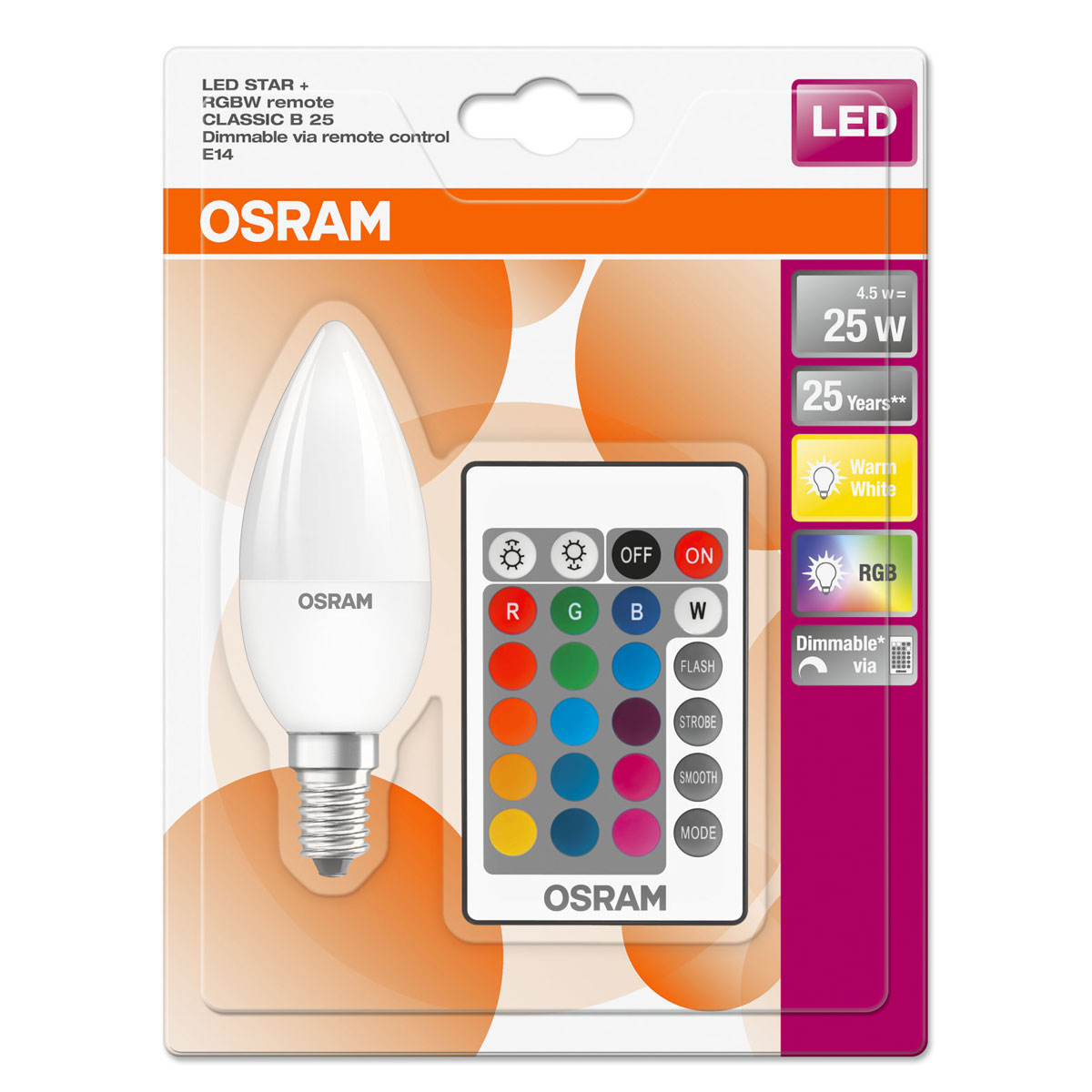 Osram Ampoule LED Retrofit RGBW Flamme E14 4.5W (25W) A