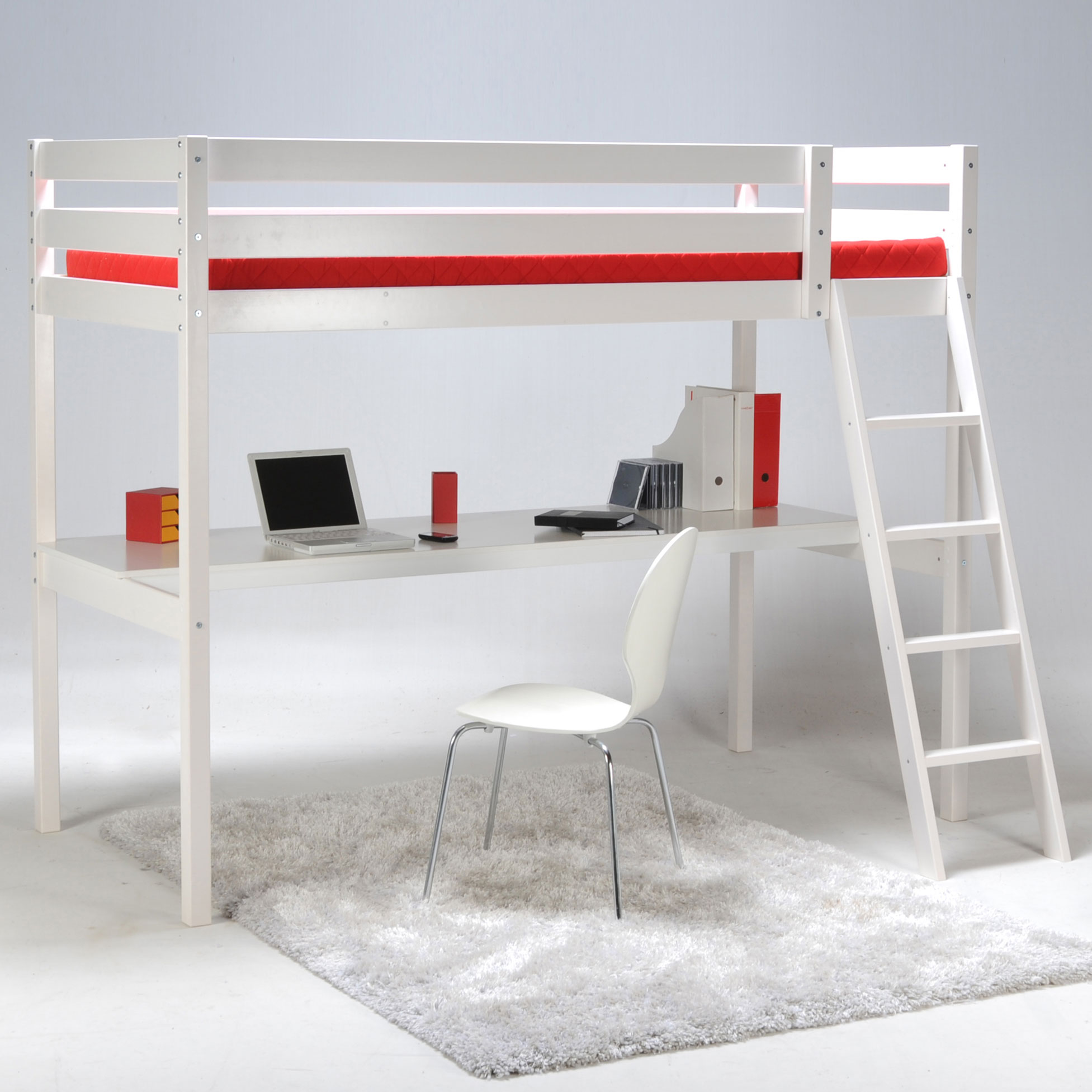 Lit mezzanine Colorado avec bureau et sommier en bois (90 ...